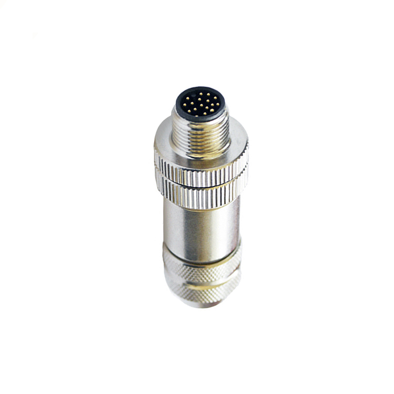 M12 17pins A code male straight metal assembly connector PG9 thread,shielded,brass with nickel plated housing,suitable cable diameter 6.0mm-8.0mm